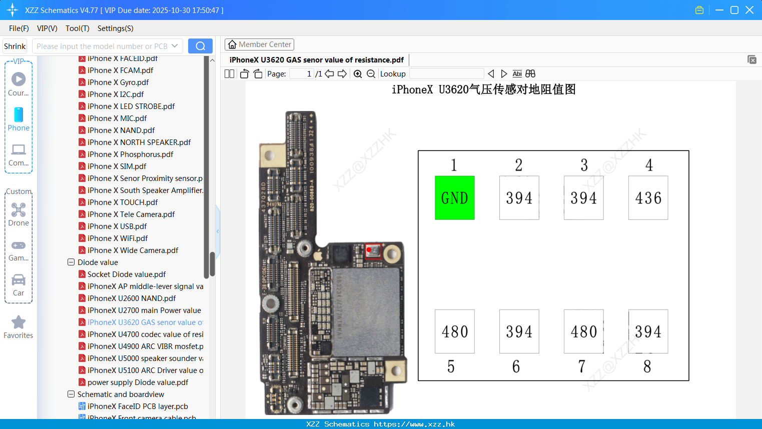IPhoneX U3620 GAS Senor Value Of Resistance